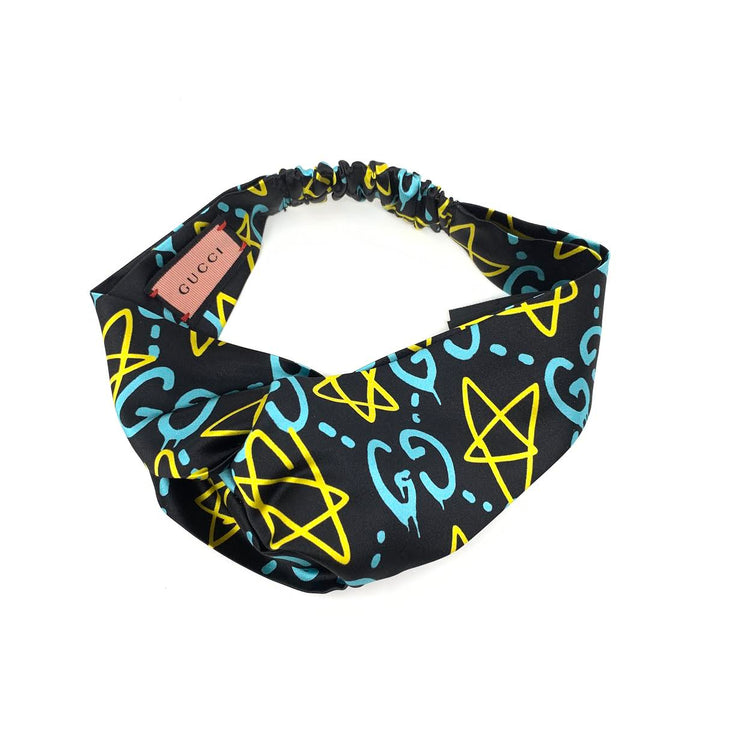 Gucci Silk Headband Ghost Stars Black Blue Luxury designer consignment shop from runway with love