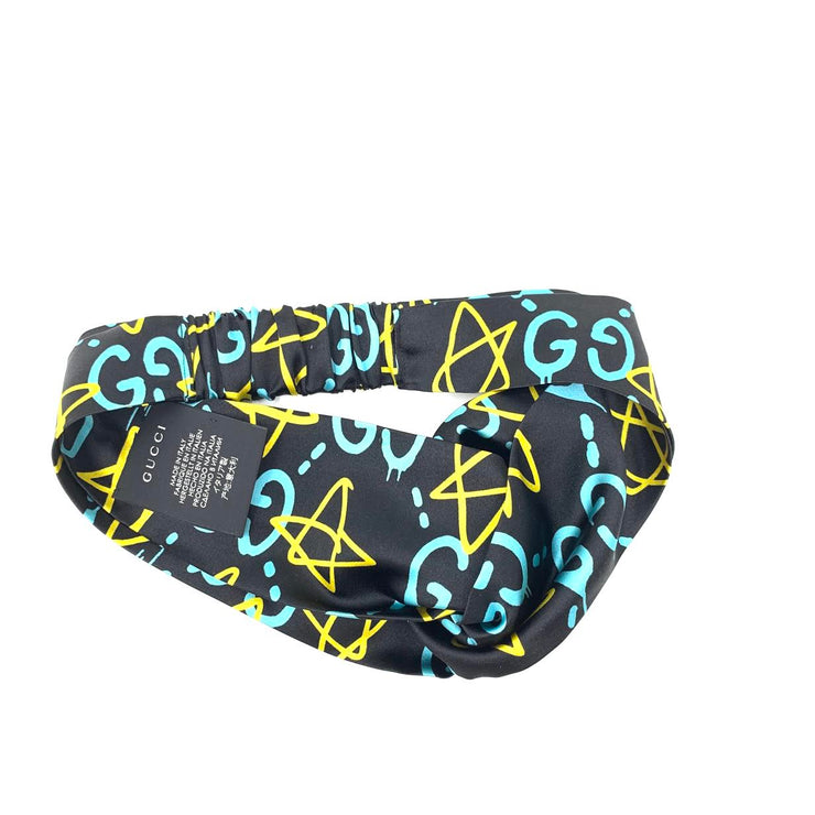 Gucci Silk Headband Ghost Stars Black Blue Luxury designer consignment shop from runway with love