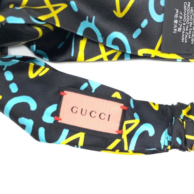 Gucci Silk Headband Ghost Stars Black Blue Luxury designer consignment shop from runway with love