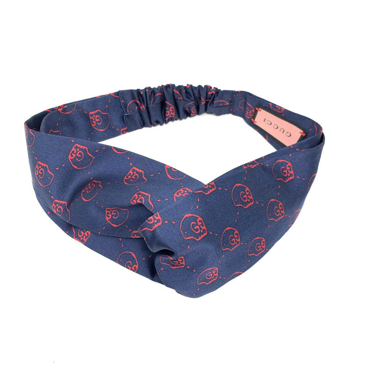 Gucci Silk Headband Navy Blue Red Skulls Ghost Consignment Shop From Runway With Love