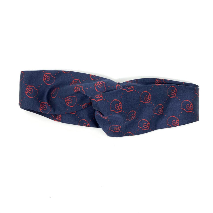 Gucci Silk Headband Navy Blue Red Skulls Ghost Consignment Shop From Runway With Love