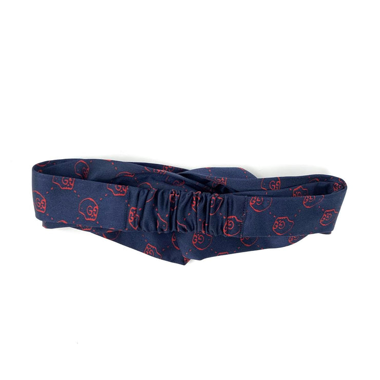 Gucci Silk Headband Navy Blue Red Skulls Ghost Consignment Shop From Runway With Love