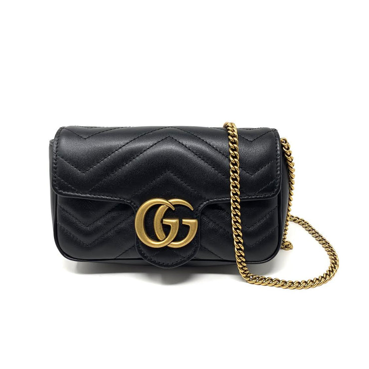 Gucci Super Mini GG Marmont Matelassé Bag in Black consignment Shop From Runway With Love