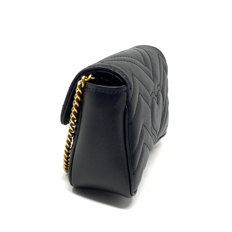 Gucci Super Mini GG Marmont Matelassé Bag in Black consignment Shop From Runway With Love