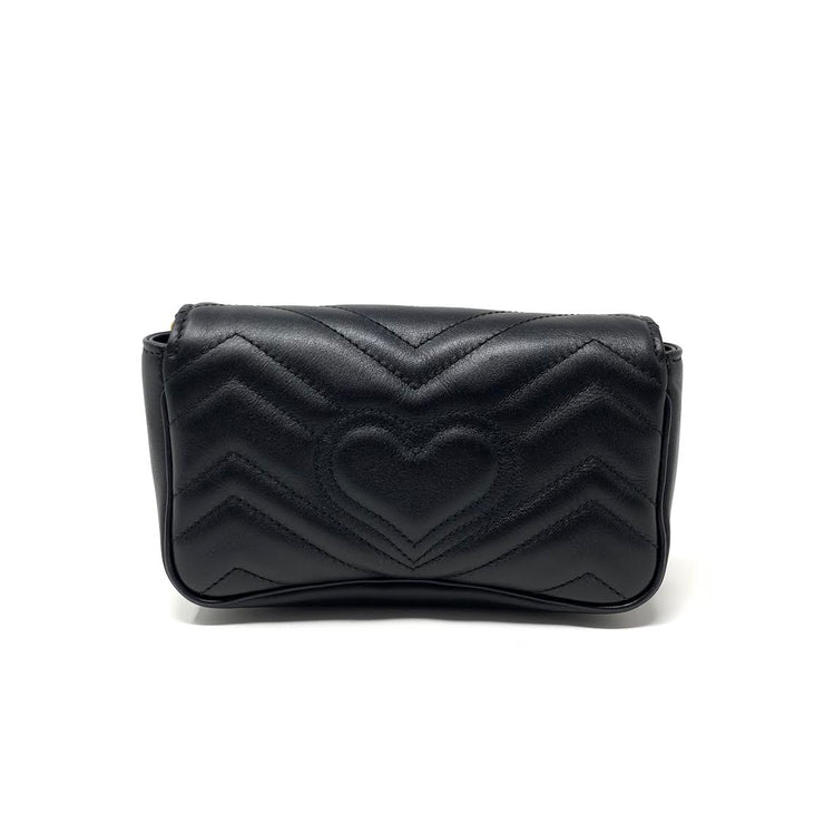 Gucci Super Mini GG Marmont Matelassé Bag in Black consignment Shop From Runway With Love