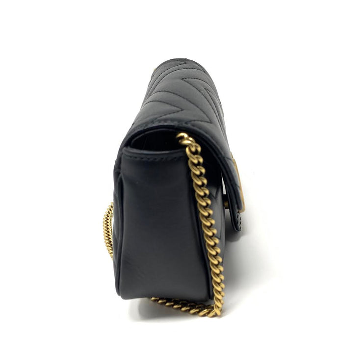 Gucci Super Mini GG Marmont Matelassé Bag in Black consignment Shop From Runway With Love