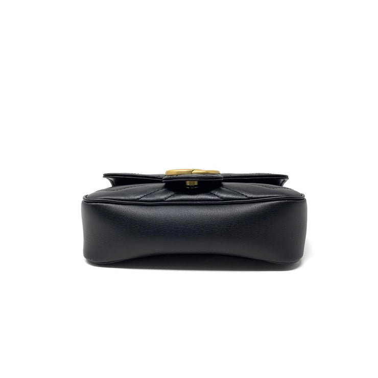 Gucci Super Mini GG Marmont Matelassé Bag in Black consignment Shop From Runway With Love
