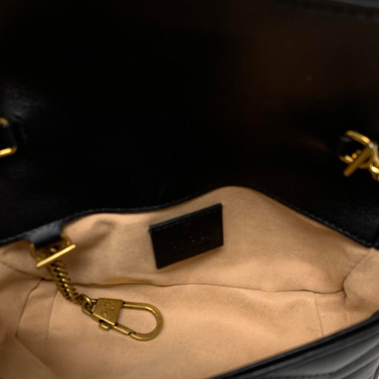 Gucci Super Mini GG Marmont Matelassé Bag in Black consignment Shop From Runway With Love