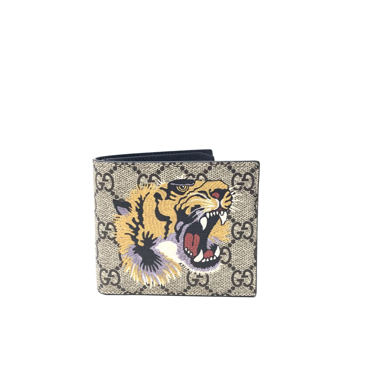 Gucci Bifold Wallet GG Supreme Tiger Beige in Coated Canvas - US