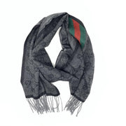 Gucci Wool-Blend Signature Web Scarf Gray Alpaca Wool Consignment Shop From Runway With Love