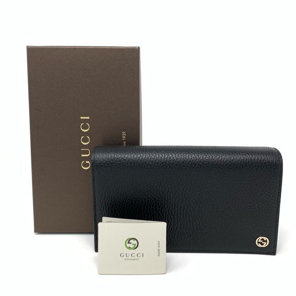 Gucci Beatty Leather Wallet on Chain black