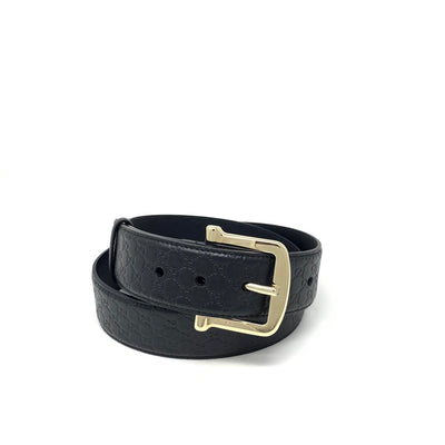 Gucci Black Guccissima Belt Gold Buckle Designer Consignment From Runway With Love 