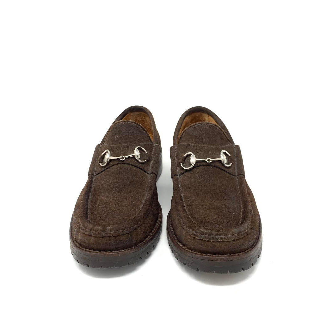 Gucci brown suede horsebit loafer deals