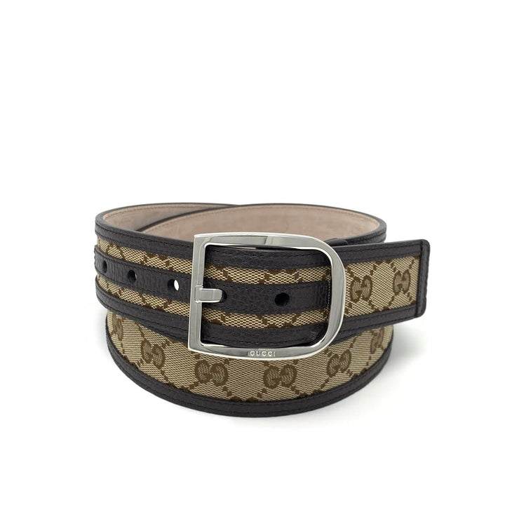 Gucci Leather Trimmed Canvas Belt Designer Consignment From Runway With Love