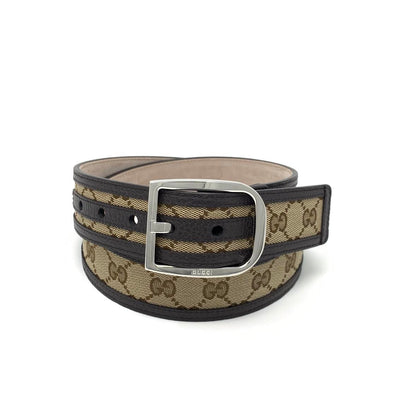 Gucci Leather Trimmed Canvas Belt brown Consignment Shop From Runway With Love