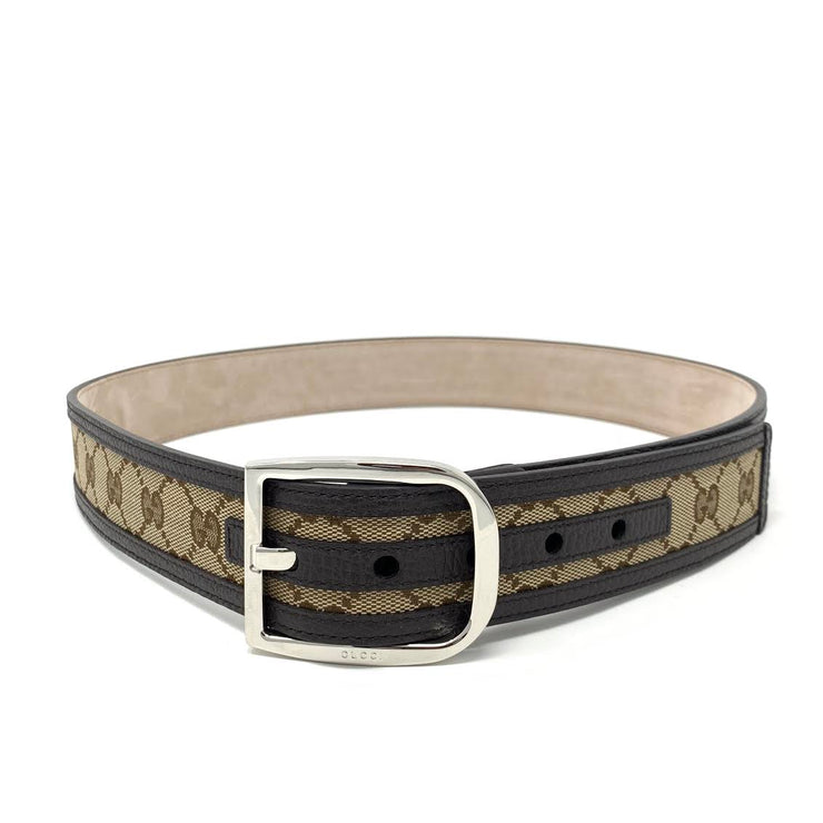 Gucci Leather Trimmed Canvas Belt brown Consignment Shop From Runway With Love