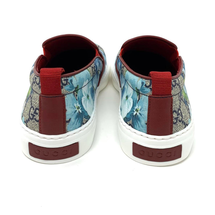 Gucci GG Blooms Slip On Sneakers Floral Blue Designer Consignment From Runway With Love