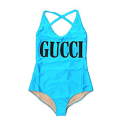 Gucci Logo Swimsuit Blue Designer Consignment From Runway With Love