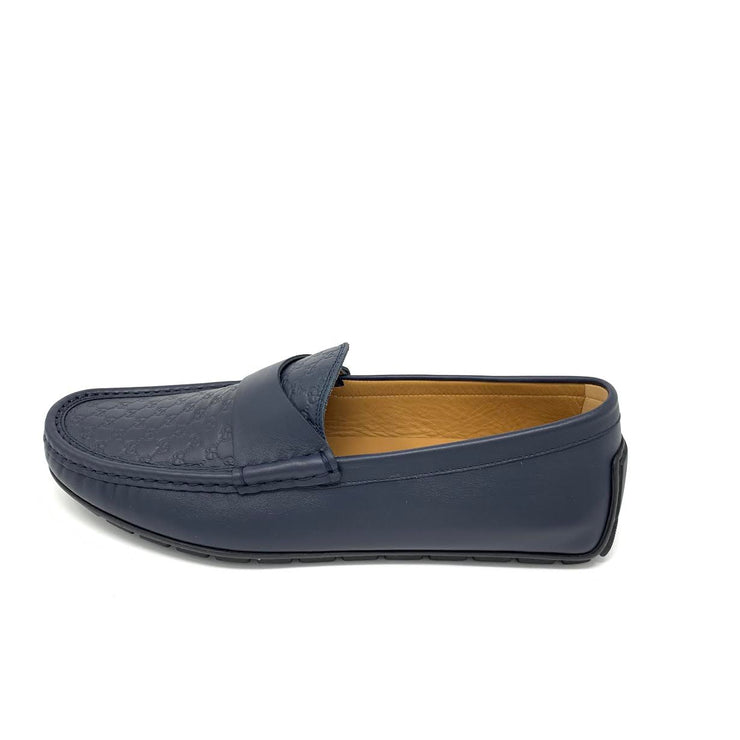 Gucci Navy Guccissima Driving Loafers Designer Consignment From Runway With Love