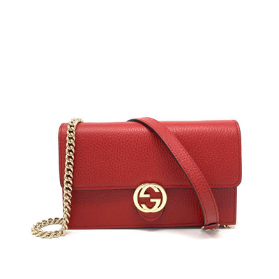 Gucci Red Interlocking GG Wallet On Chain Designer Consignment From Runway With Love
