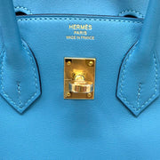 Hermes Bleu Du Nord Swift Birkin 25 Kelly Gold Designer Consignment From Runway With Love