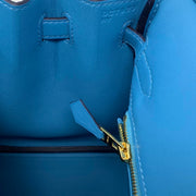 Hermes Bleu Du Nord Swift Birkin 25 Kelly Gold Designer Consignment From Runway With Love