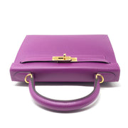 Hermes Epsom Kelly 28 Sellier Anemone gold Leather Consignment Shop From Runway With Love