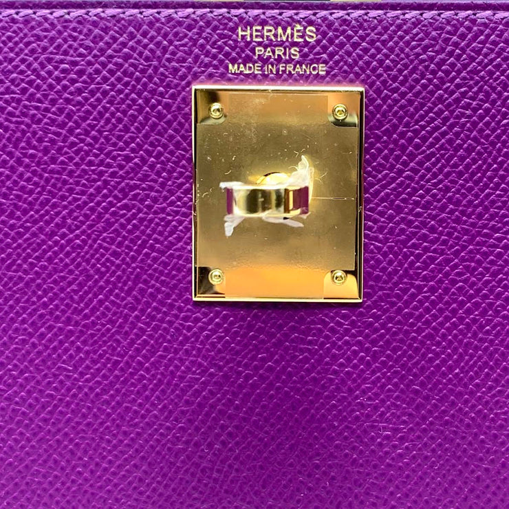 Hermes Epsom Kelly 28 Sellier Anemone gold Leather Consignment Shop From Runway With Love