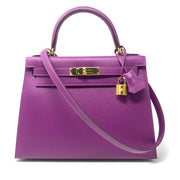 Hermes Epsom Kelly 28 Sellier Anemone gold Leather Consignment Shop From Runway With Love