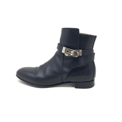 Hermès Neo Leather Ankle Boots Black Kelly Lock Silver Consignment Shop From Runway With Love