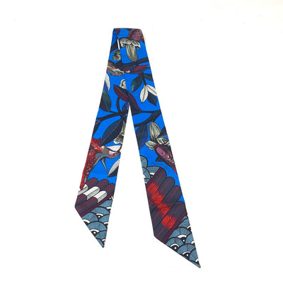 Hermes tree of Song Silk Twilly Cobalt Blue Red Consignment Shop From Runway With Love