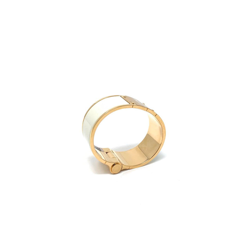 18K rose gold Hermès hinged enamel bracelet Pannacotta color