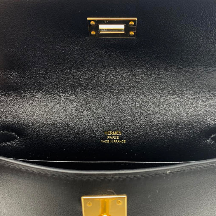Hermes Kelly Pochette mini noir black swift leather Designer Consignment From Runway With Love