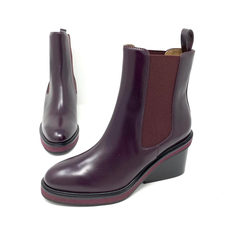 Hermès Ness ankle leather boots Bourgogne Burgundy designer consignment 