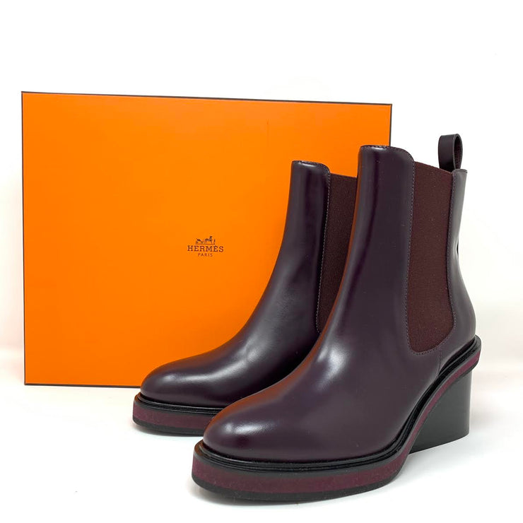 Hermès Ness ankle leather boots Bourgogne Burgundy designer consignment 
