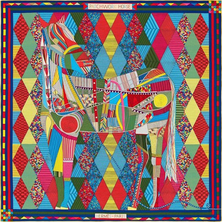 【HERMES】Patchwork Horse shawl 140 スカーフ Hermes Cashmere 140 GM Fuchsia Black Patchwork Horse Shawl Scarf