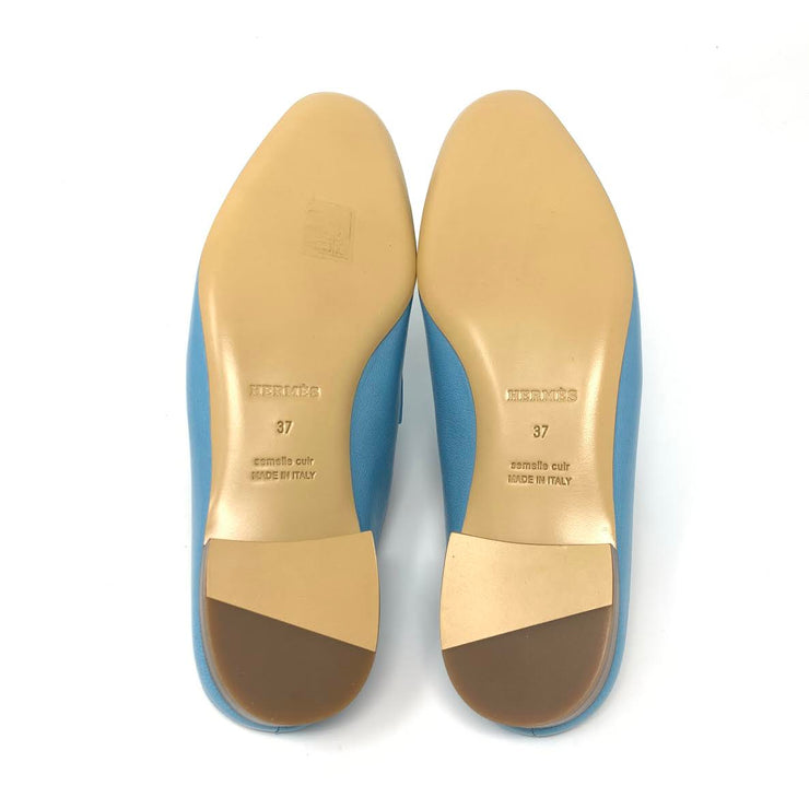 Hermes Rivoli Bleu Ciel Leather Mules Designer consignment From Runway With Love