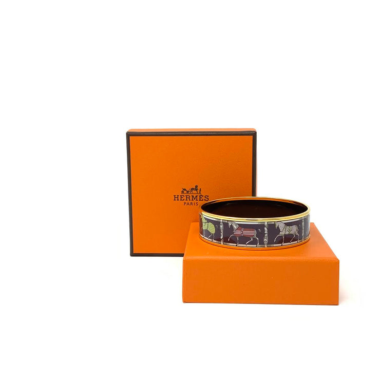 Hermès horse Tenues et Couvertures Enamel Bangle designer consignment 