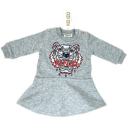 Kenzo Baby Girl Tiger Print embroidered Dress grey pink white