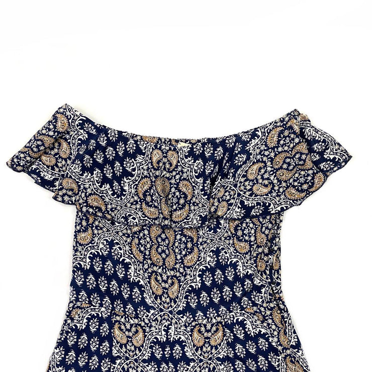 L'Agence Silk Off-The-Shoulder Jumpsuit Blue Pattern Consignment Shop From Runway With Love
