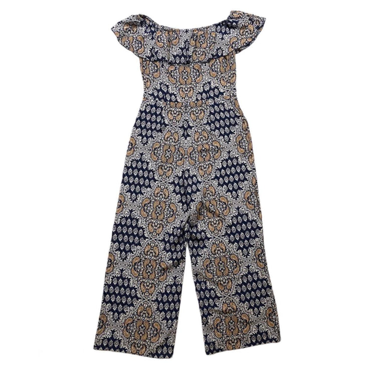 L'Agence Silk Off-The-Shoulder Jumpsuit Blue Pattern Consignment Shop From Runway With Love