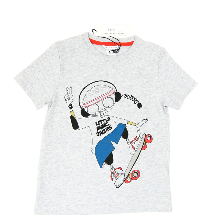 Little Marc Boy on Skateboard Print T-shirt gray