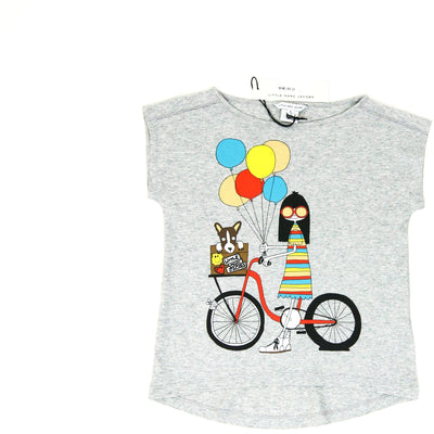 Little Marc Jacobs Girl on Bicycle Print tshirt gray