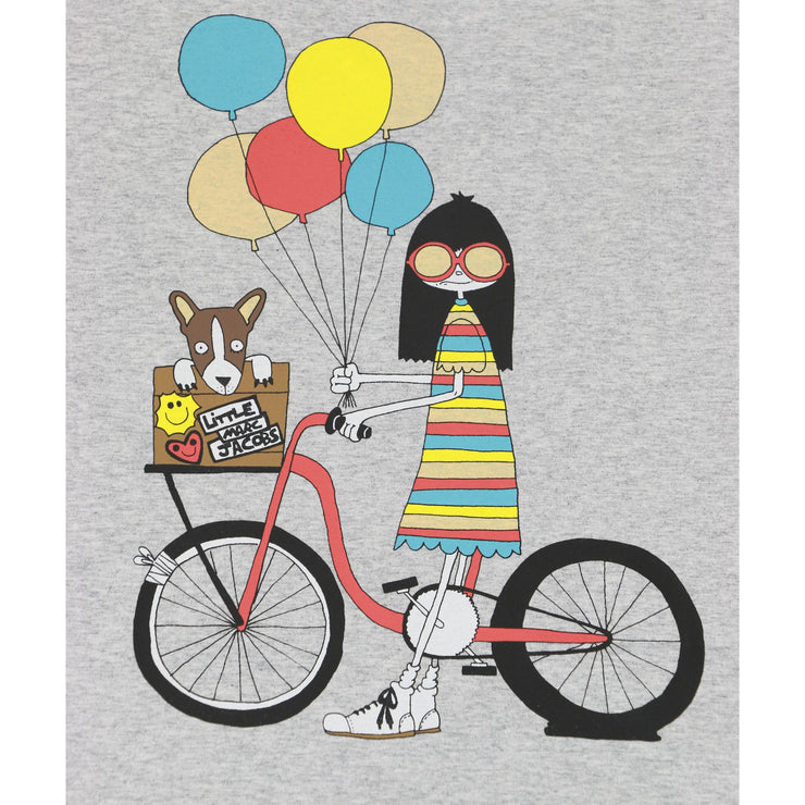 Little Marc Jacobs Girl on Bicycle Print tshirt gray