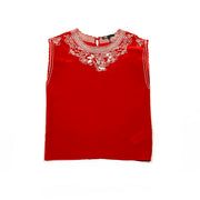 Red Maje sleeveless silk top contrasting lace floral consignment shop from runway with love