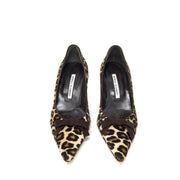 Manolo Blahnik leopard print heels pony hair designer consignment From Runway With Love Cancer research Charity donation