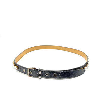 Miu MIu Leather Crystal Jewel-Embellished Belt Black Consignment Shop From Runway With Love