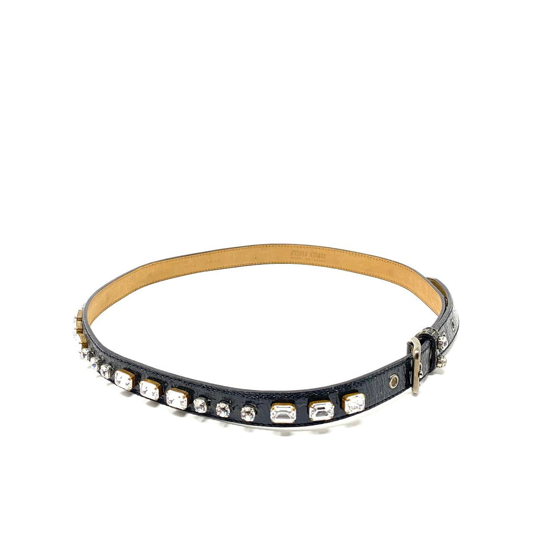 Miu MIu Leather Jewel-Embellished Belt - Size 90