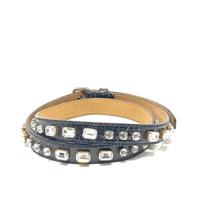 Miu MIu Leather Crystal Jewel-Embellished Belt Black Consignment Shop From Runway With Love