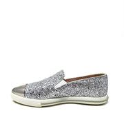 Miu Miu Glitter Sparkle Slip-On Sneakers Silver Consignment Shop From Runway With Love